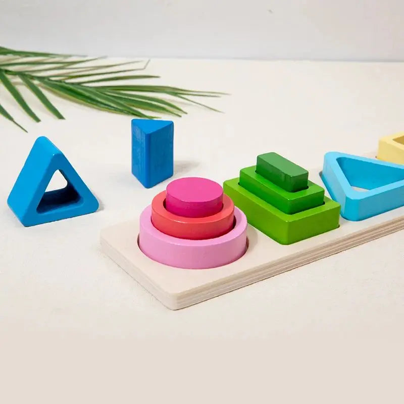 Wooden Sorting and Stacking Toy, Montessori Color & Shape Learning