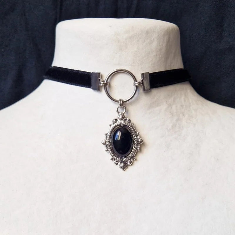 Gothic Choker Necklace Velvet Vampire Pendant
