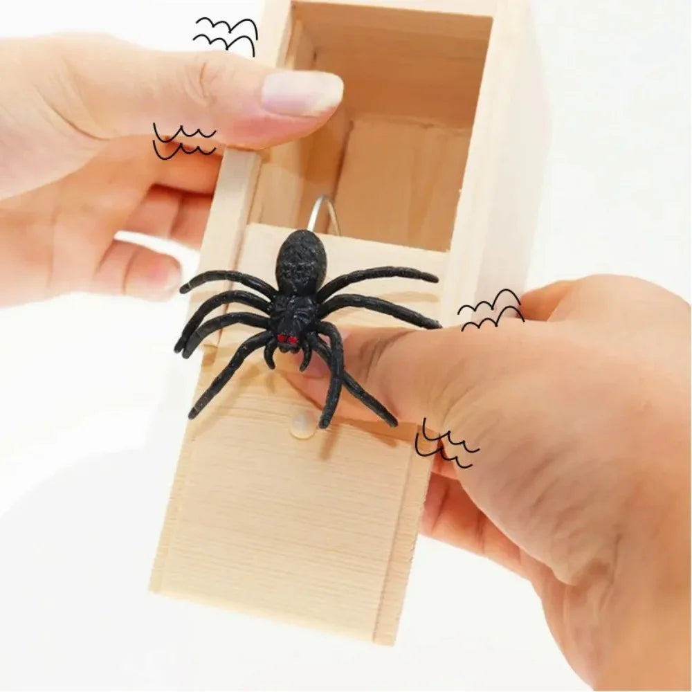 Tricky Spider Prank Box – Wooden Haunted House Display