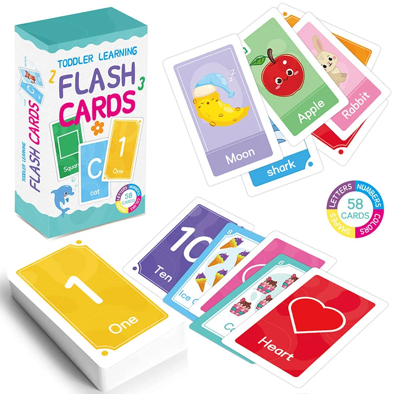 Montessori Flash Cards – 58-Piece Alphabet, Number & Shape Learning Set