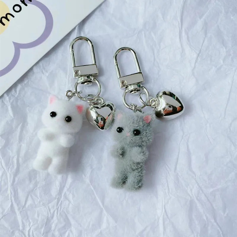 Cat Keychain, Cute Flocked 3D Cat Bag Charm for Phone and Car Keys