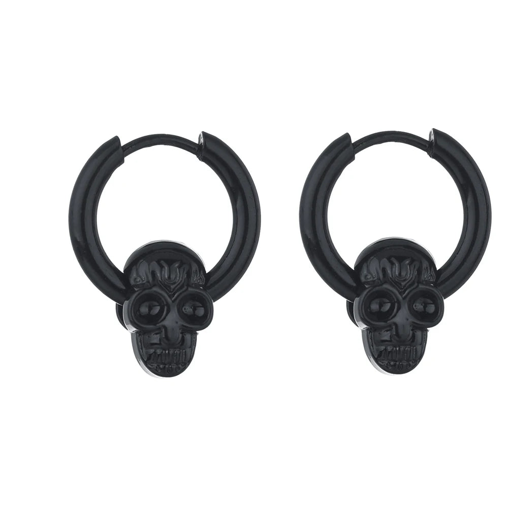 Design Stainless Steel Skull Drop Earrings For Women Men Fashion Gothic Street Hip Hop Ear Jewelry Pendant Cool Stud Earrings