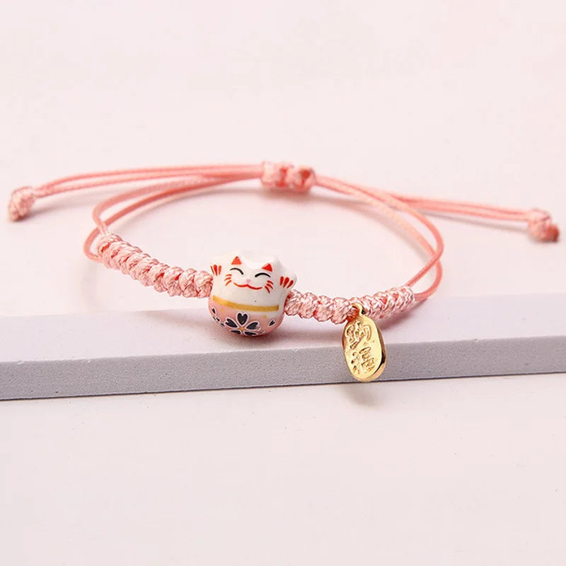 Lucky Cat Bracelet – Ceramic Braided Charm Bracelet for Women