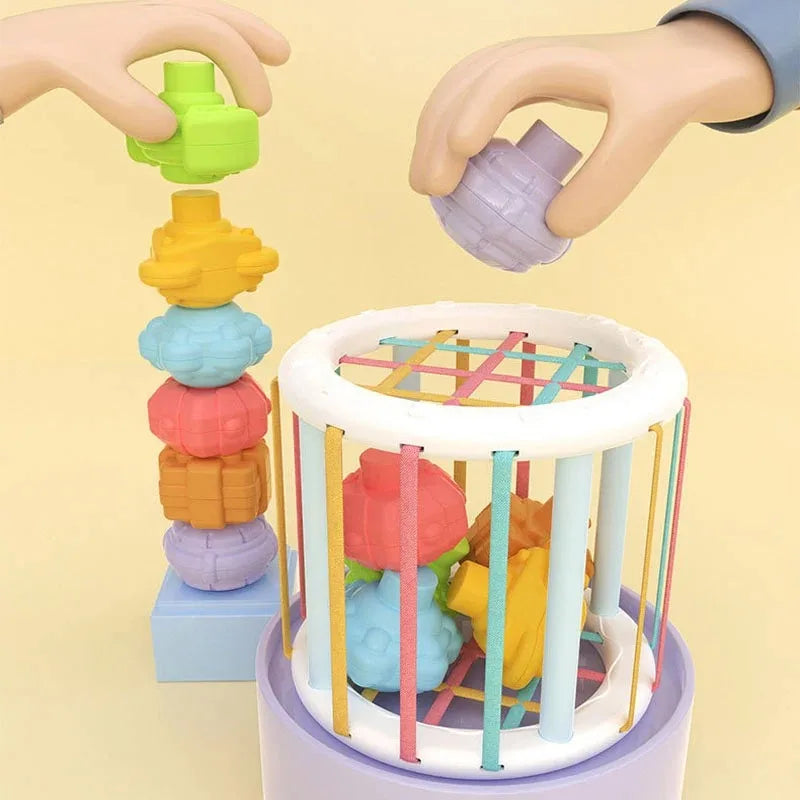 Baby Montessori Shape Sorter Cube Rainbow Colorful Blocks Sorting Game Infant Cognitive Grip Training Learning Educational Toy
