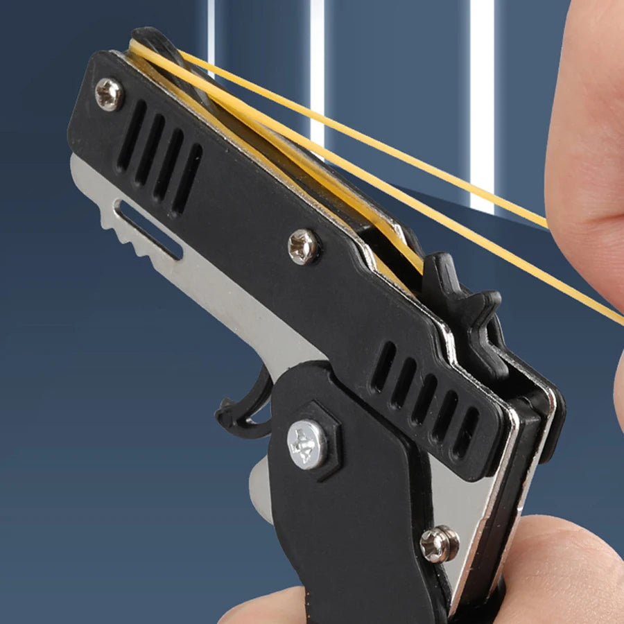 Rubber Band Launcher Toy – Mini Folding Keychain with 60 Bands