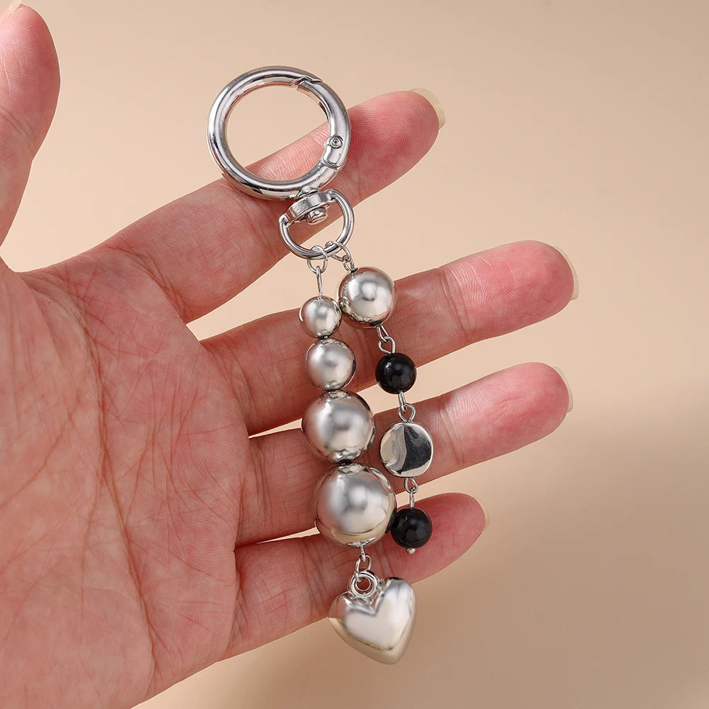 Cute Bowknot Love Heart Keychain Crystal Pearl Key Ring Pendants for Women Girls Handbag Decor DIY Handmade Key Chain Gifts