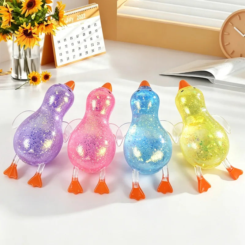 Sensory Squeeze Toy – Colorful Aurora Glitter Duck Stress Relief Toy