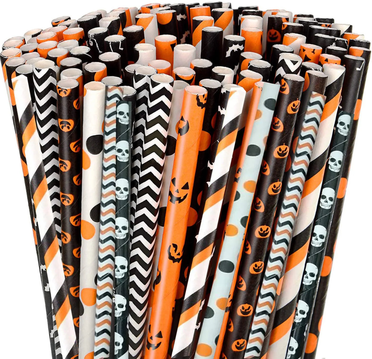 Halloween Paper Straws, Disposable Party Straws with Spooky Patterns