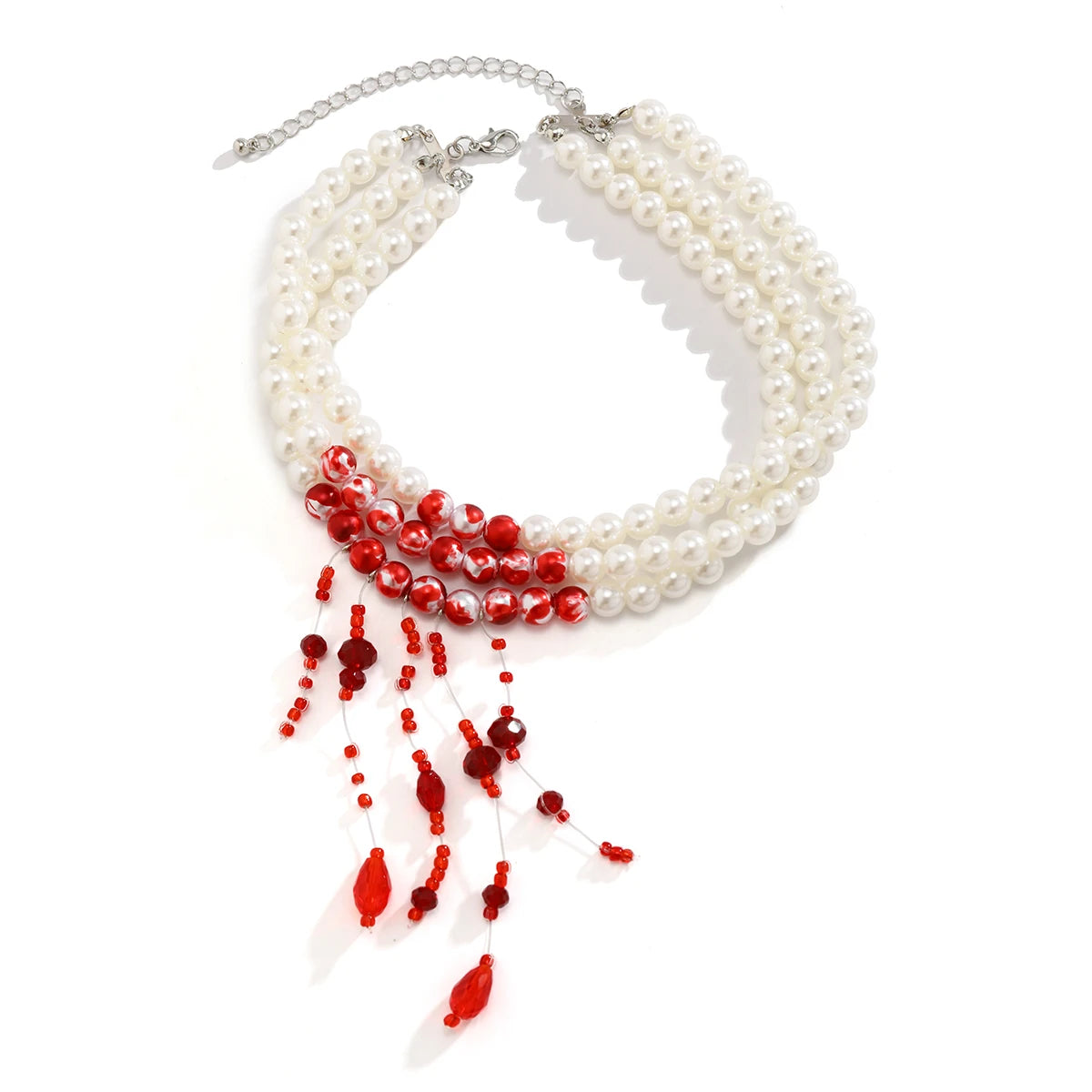 Gothic Halloween Necklace – Red Pearl Tassel Pendant Jewelry