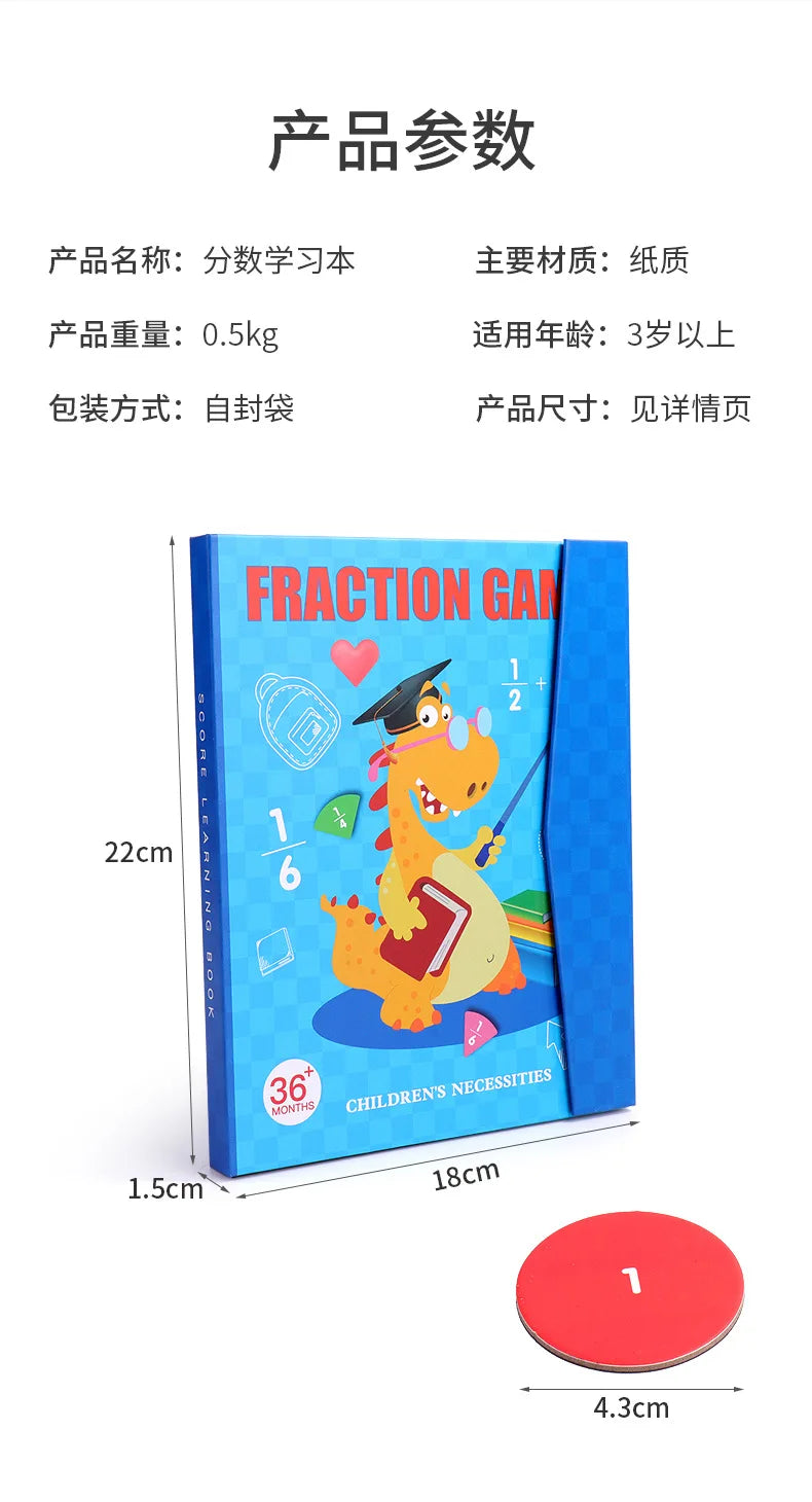 Magnetic Fraction Book Wooden Montessori Math Learning Toy for Kids
