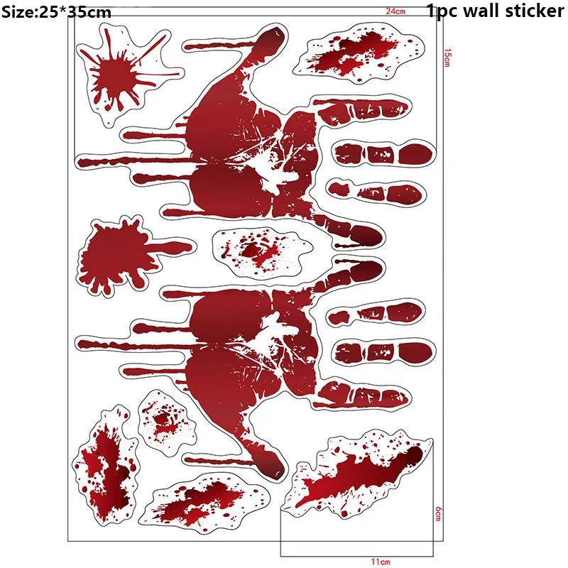Halloween Wall Stickers – Blood Handprint, Footprint & Skull Decor