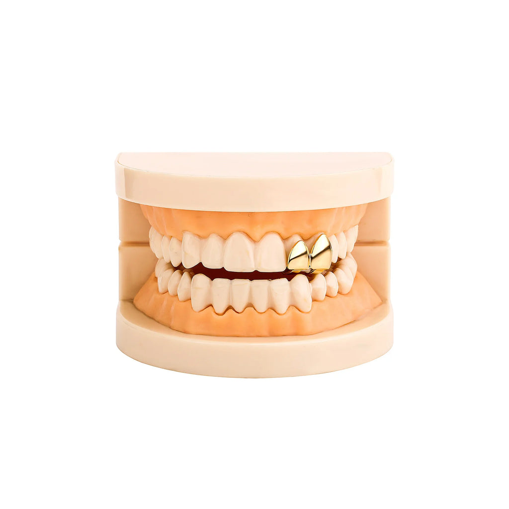 Gold Grillz Double Glossy Tooth Caps Dental Grills Halloween