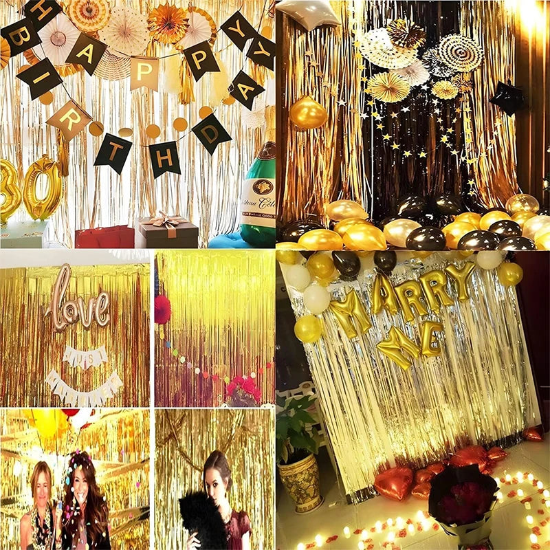 Gold Foil Fringe Curtain 1 x 2M Party Backdrop Decoration