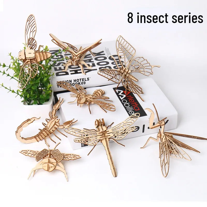Wooden Insect Puzzle 3D Animal Assembly Educational Toy