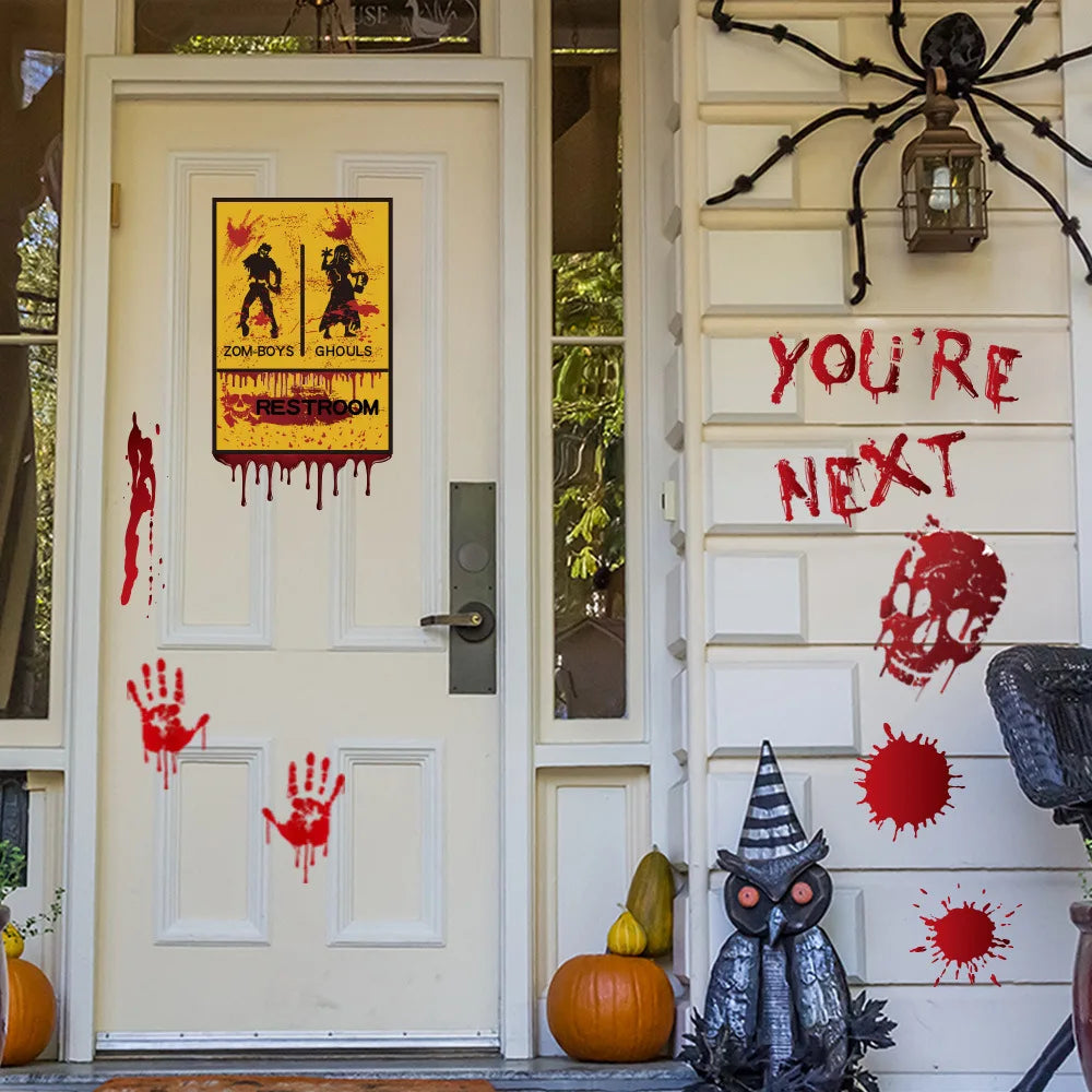 Halloween Wall Stickers – Blood Handprint, Footprint & Skull Decor