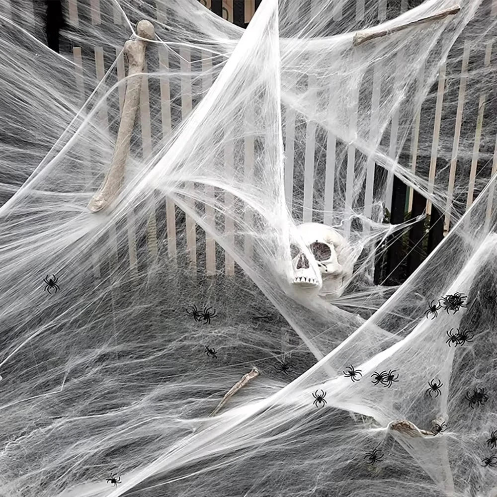 Halloween Spider Web Decoration – Stretchy Cobweb with Spider