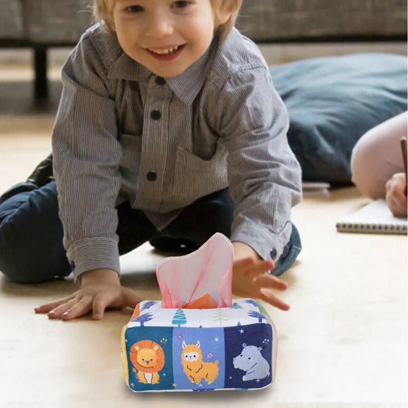 Baby Tissue Box Toy – Montessori Sensory Learning Toy for Infants