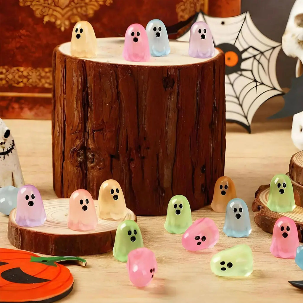 Glowing Ghost Figures, Mini Resin Halloween Figurines 5/10 Pcs