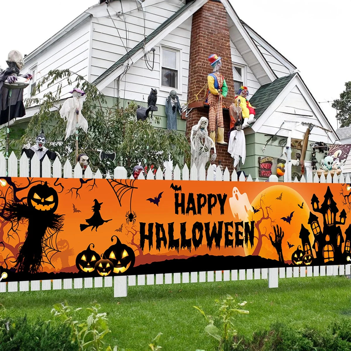 Halloween Outdoor Banner, Happy Halloween Pumpkin Party Decoration