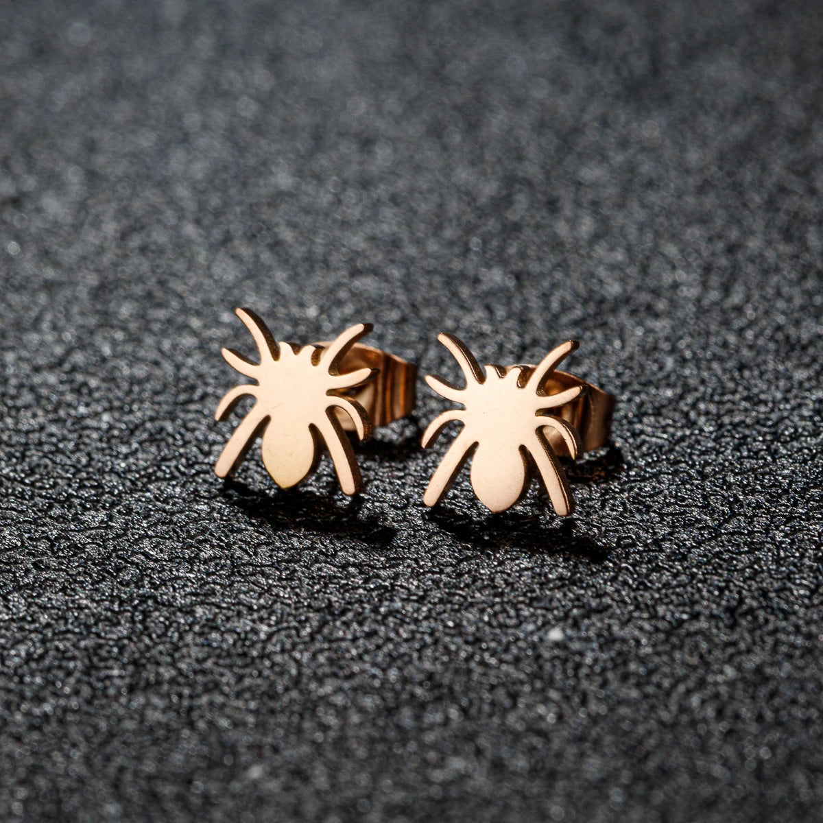 Spider Web Stud Earrings Black Gothic Stainless Steel