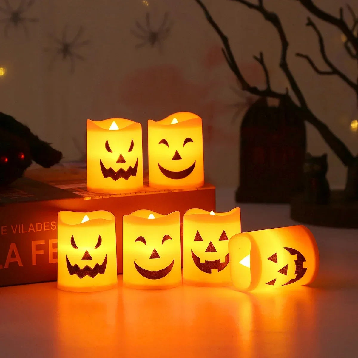 Halloween Flameless Candles – 6Pcs LED Pumpkin Skull Ghost Lights