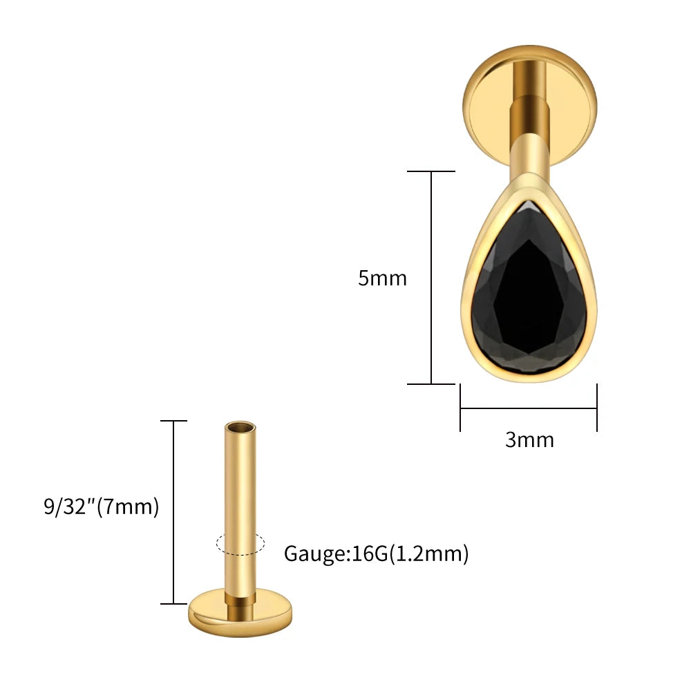 Titanium Labret Stud Teardrop Garnet CZ Cartilage Earring