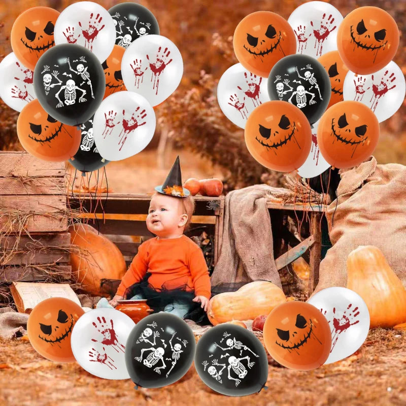 12-30pcs 12 In Latex Balloons 3 Styles Bloody Hand and Skull  Scary Expression Balloons for Halloween Party Decoration Supplies