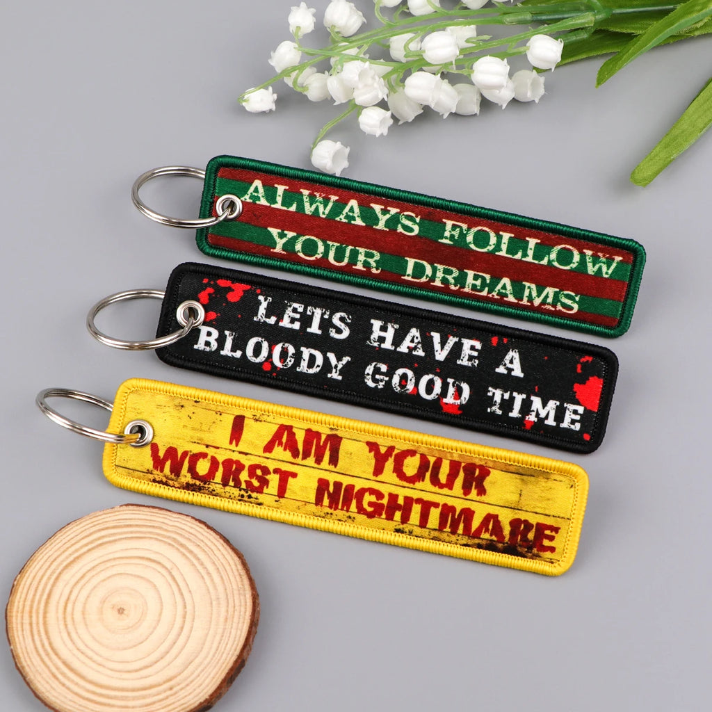 Embroidered Keychain Metal Key Fob Ring for Keys & Bags