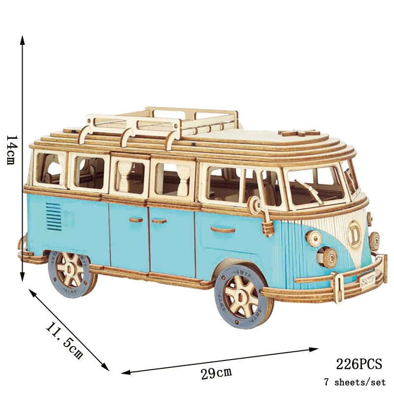 3D Wooden Puzzle Retro Campervan DIY Model Building Toy