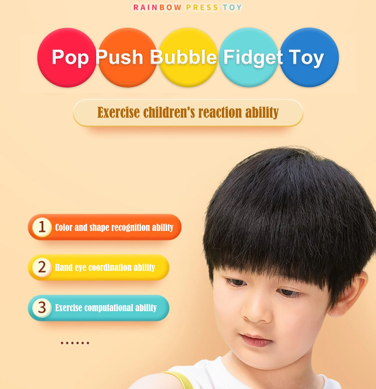Pop It Fidget Toy – Rainbow Bubble Pop Sensory Stress Relief Toy