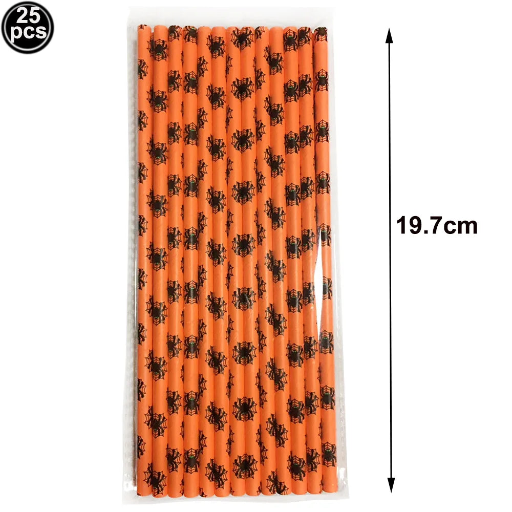 Halloween Paper Straws, Disposable Party Straws with Spooky Patterns