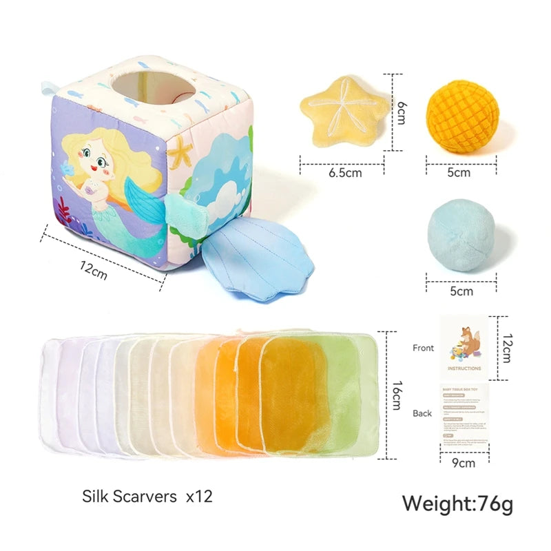 Montessori Tissue Box Toy – Baby Sensory Cloth Busy Cube