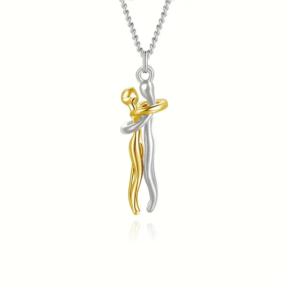 Black Hug Pendant Necklace – Elegant Love Symbol for Daily Wear