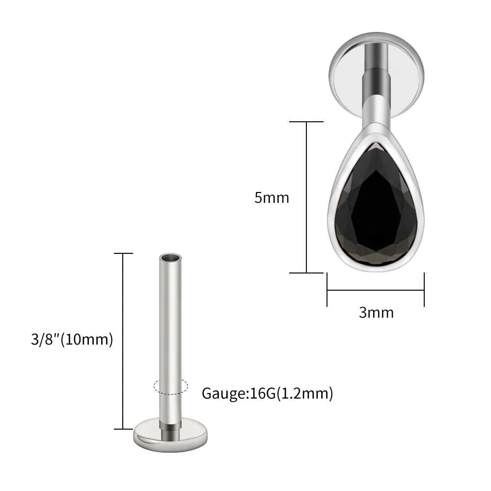 Titanium Labret Stud Teardrop Garnet CZ Cartilage Earring