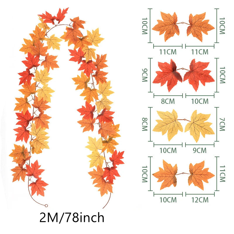 Artificial Maple Leaf Wreath – 200CM Autumn Hanging Decor