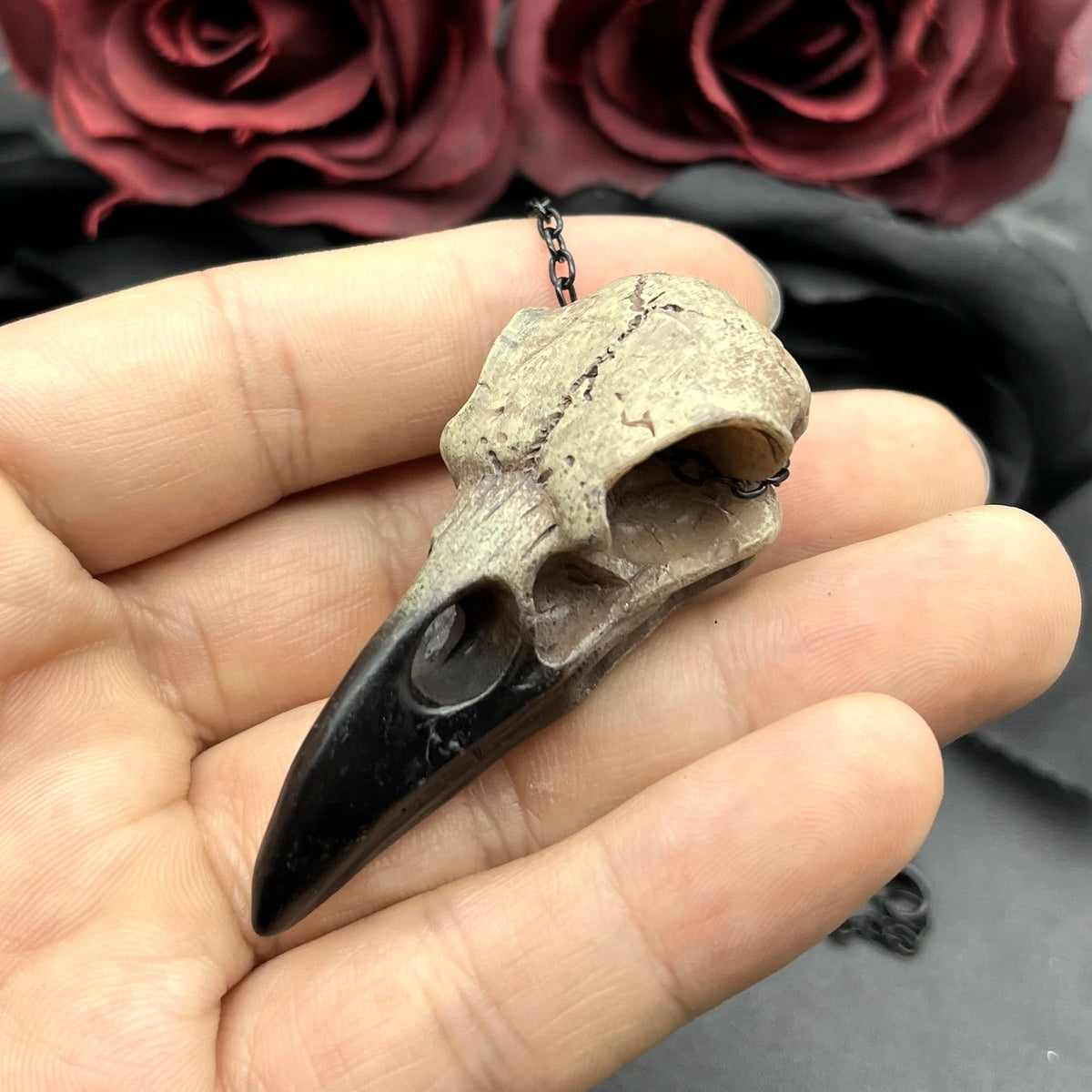 Raven Skull Necklace 3D Gothic Bird Pendant Halloween Jewelry