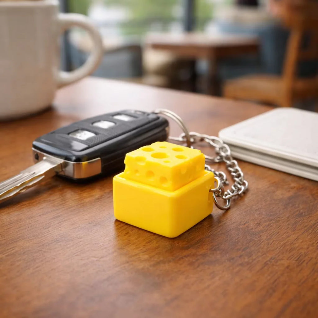 Mini Cheese Keychain Fidget – Clicker Stress Relief Keycap