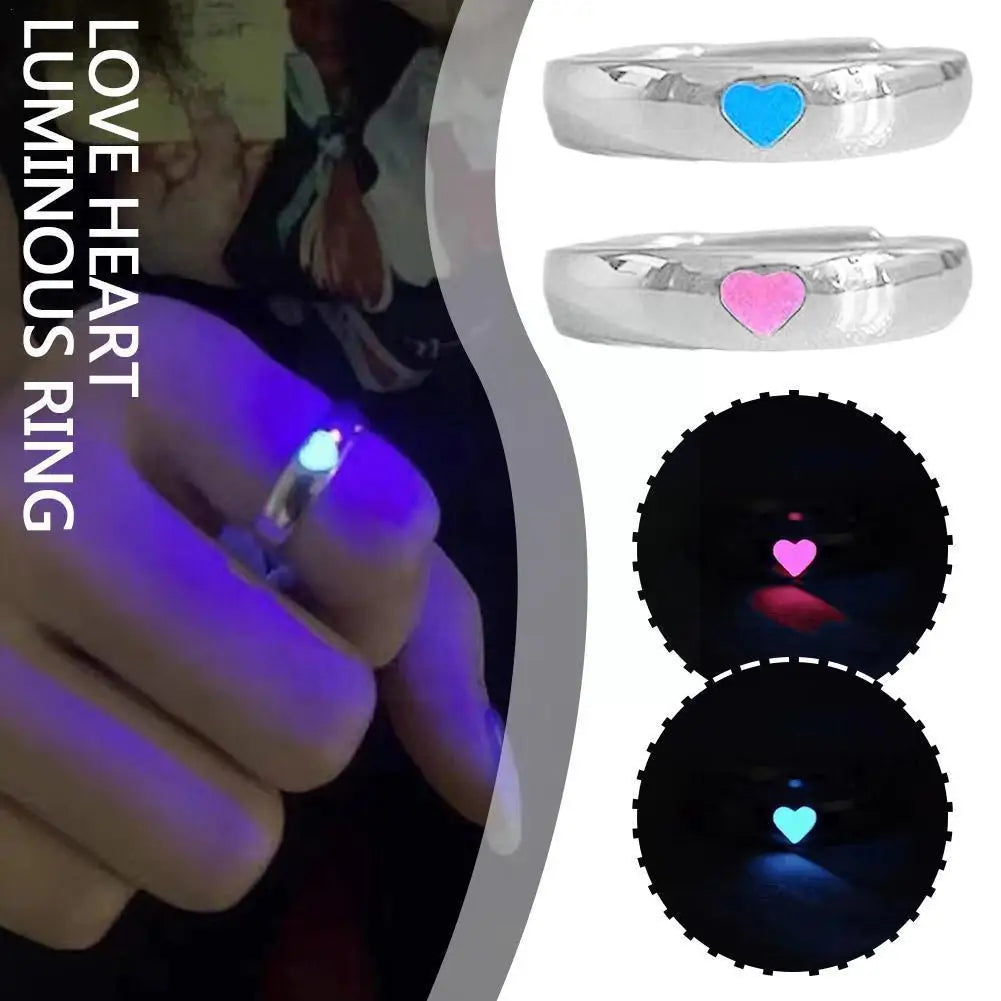 Glow in the Dark Ring – Adjustable Luminous Heart Couple Ring