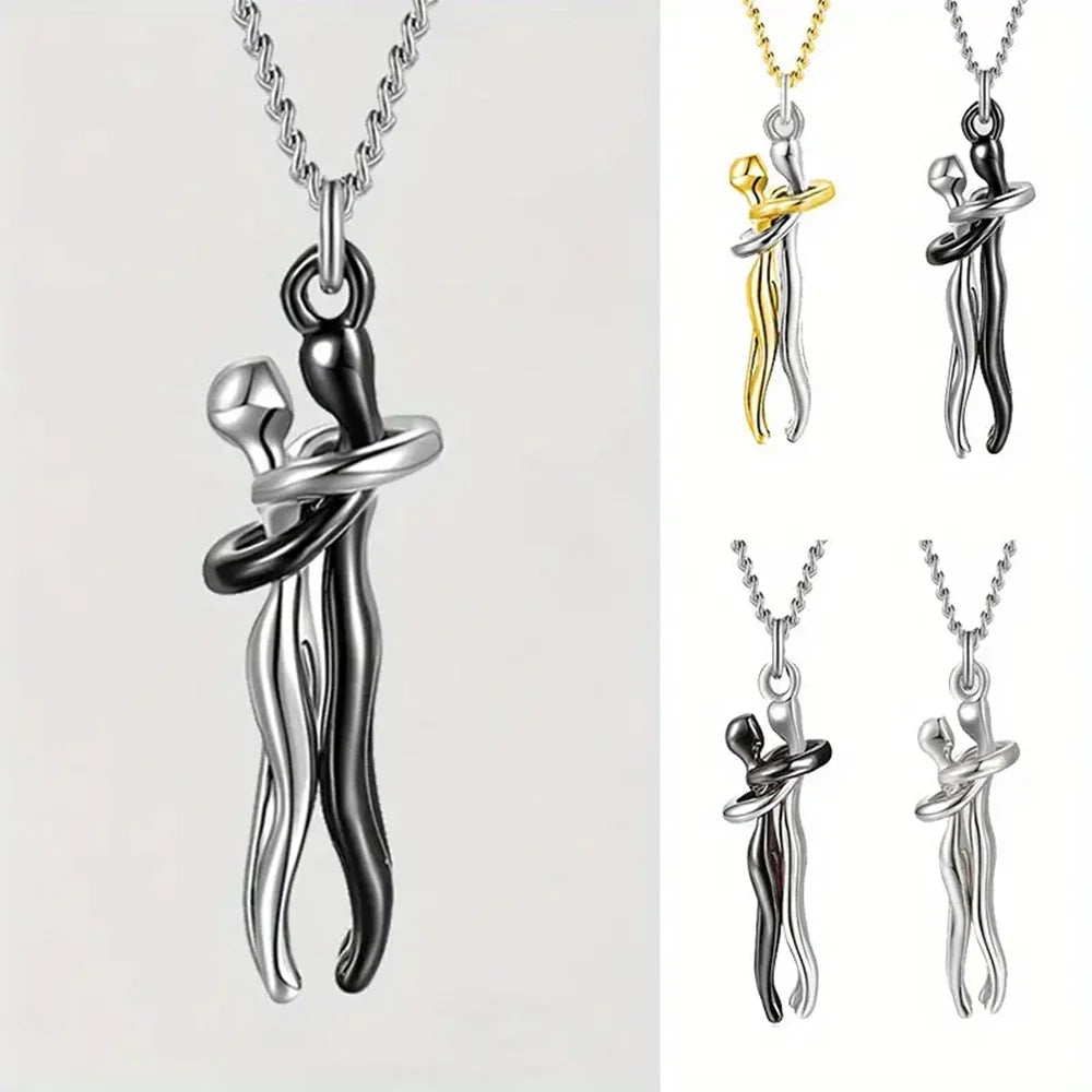 Black Hug Pendant Necklace – Elegant Love Symbol for Daily Wear