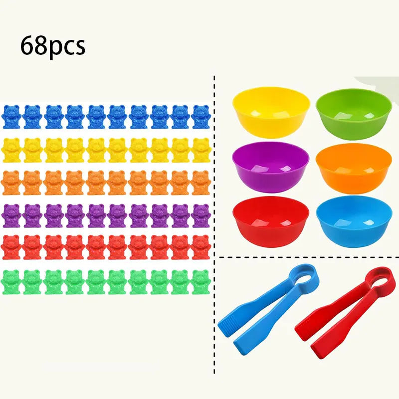 Counting Bears Sorting Toy with Bowls & Tweezers for Preschool Learning
