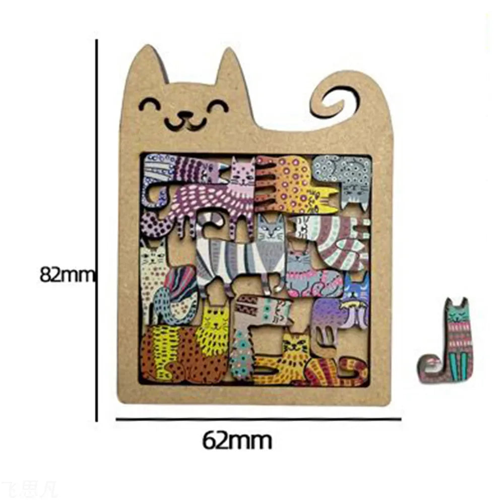 Wooden Cat Puzzle Irregular Shape Jigsaw Brain Teaser Toy