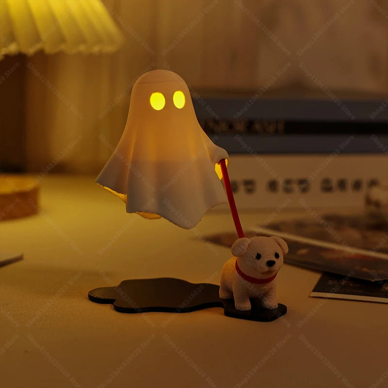 Ghost LED Night Light with Dog Figure, Warm Light Desk Lamp