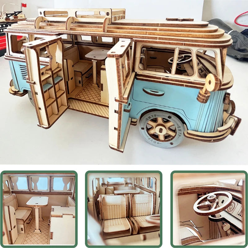 3D Wooden Puzzle Retro Campervan DIY Model Building Toy