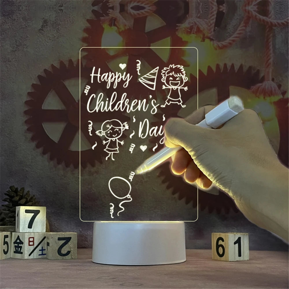 Acrylic Message Board Night Light – USB LED Writeable Memo Board