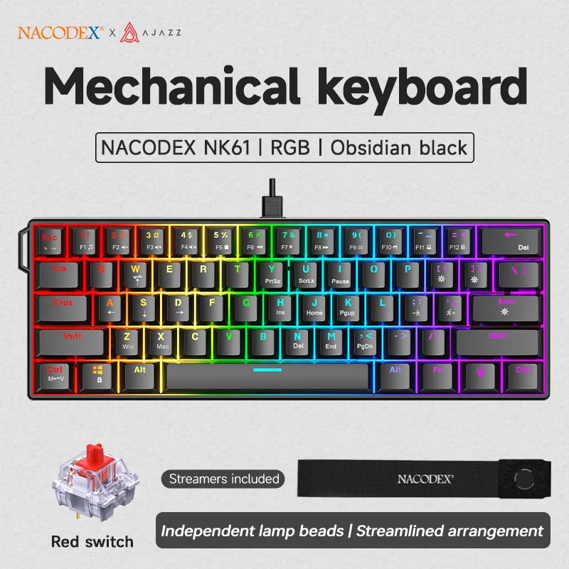 60% Mechanical Gaming Keyboard – 61 Key RGB Hot-Swappable