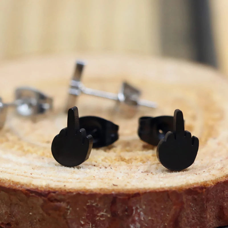 Middle Finger Earrings Stainless Steel Ear Hoops