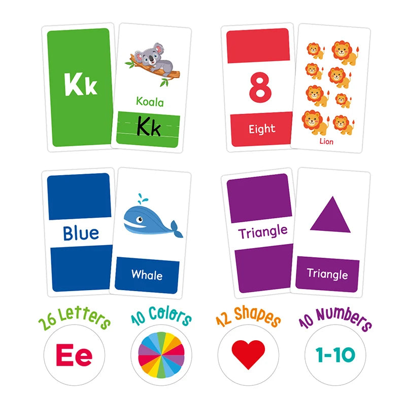 Montessori Flash Cards – 58-Piece Alphabet, Number & Shape Learning Set
