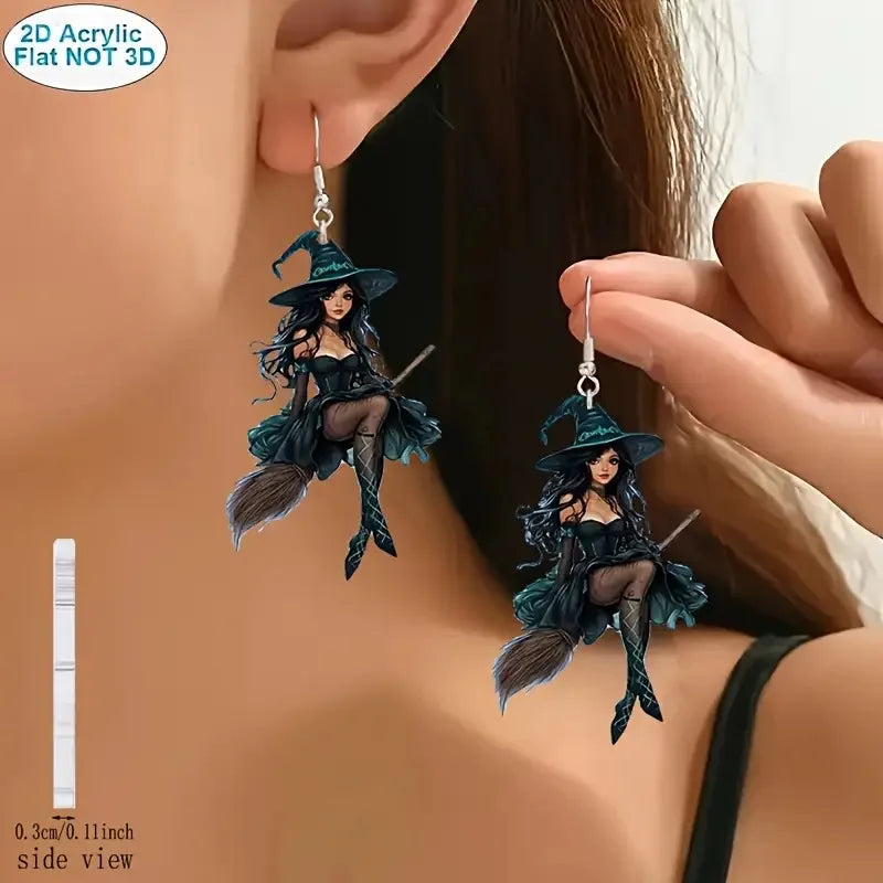 Halloween Witch Earrings for Women Acrylic Drop Jewelry