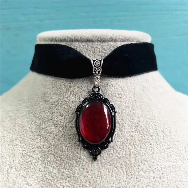 Gothic Choker Necklace Velvet Vampire Pendant