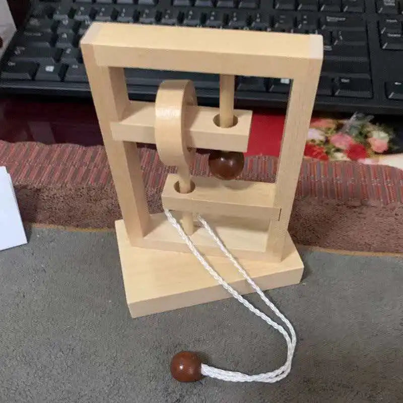 Wooden Brain Teaser Puzzle Rope Ring 3D Logic Challenge Toy